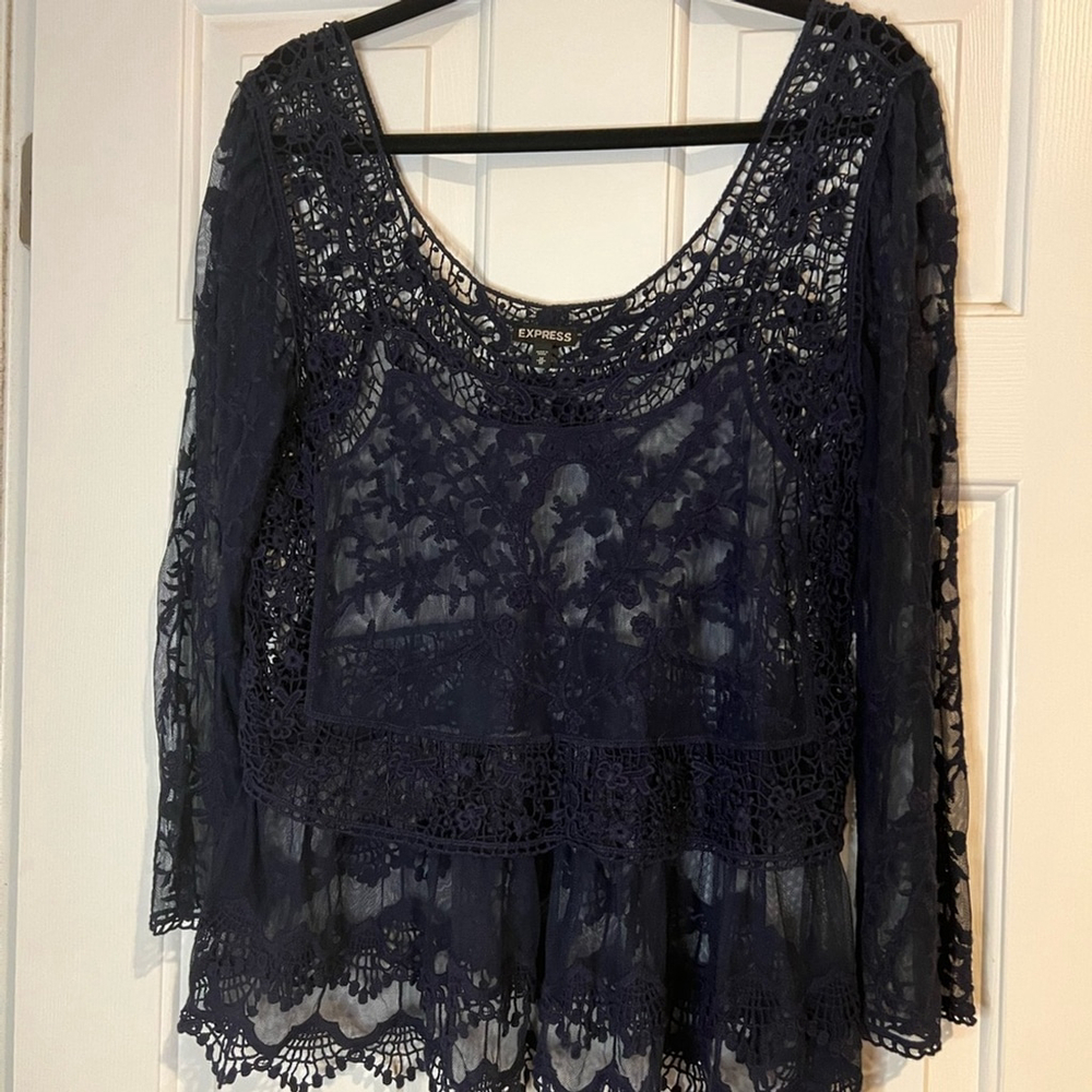 Express Navy Lace Women's Top Y2K